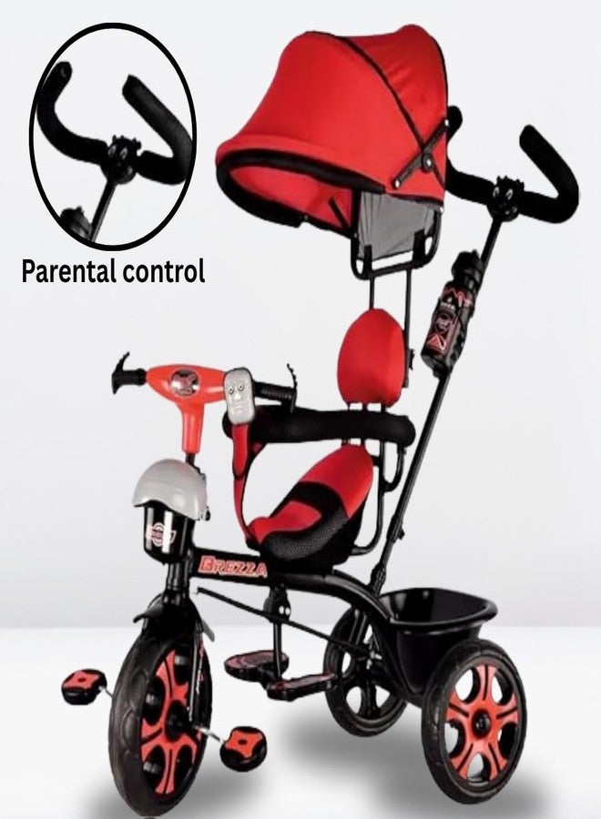 Maanit دراجة مانيت للأطفال ثلاثية العجلات مع مظلة وسلة تخزين مزدوجة - دراجة للأطفال الصغار مزودة بمقبض تحكم للوالدين، وحاجز أمان ومقعد مريح - دراجة موسيقية ثلاثية العجلات للأعمار من 1.5 إلى 5 سنوات (أحمر) - Image 3